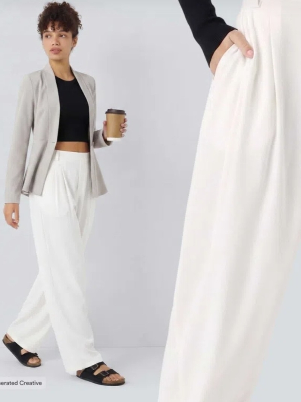 NWT HALARA White Mid Rise Pocket Barrel Leg Baggy Work Pants (B09)